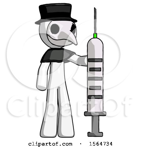 White Plague Doctor Man Holding Large Syringe by Leo Blanchette