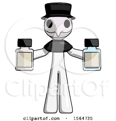 White Plague Doctor Man Holding Two Medicine Bottles by Leo Blanchette
