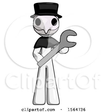 White Plague Doctor Man Holding Large Wrench with Both Hands by Leo Blanchette