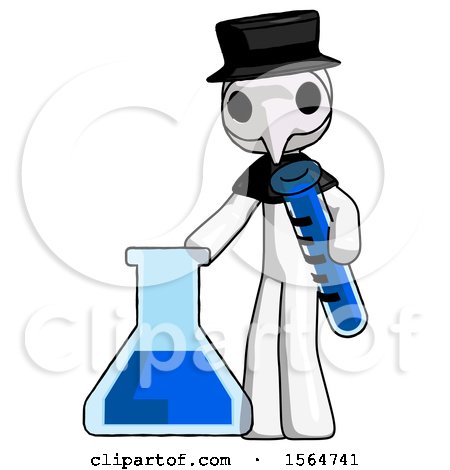 White Plague Doctor Man Holding Test Tube Beside Beaker or Flask by Leo Blanchette