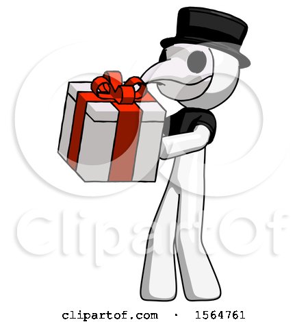 White Plague Doctor Man Presenting a Present with Large Red Bow on It by Leo Blanchette