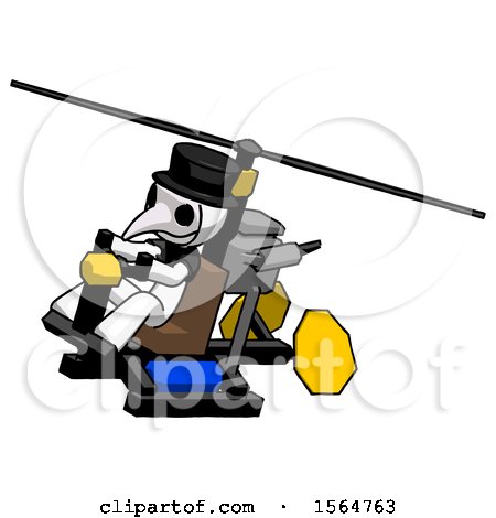 White Plague Doctor Man Flying in Gyrocopter Front Side Angle Top View by Leo Blanchette