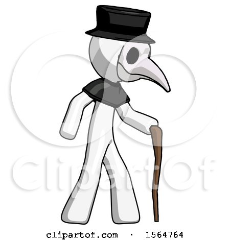 White Plague Doctor Man Walking with Hiking Stick by Leo Blanchette