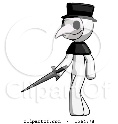 White Plague Doctor Man with Sword Walking Confidently by Leo Blanchette