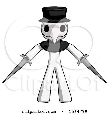 White Plague Doctor Man Two Sword Defense Pose by Leo Blanchette