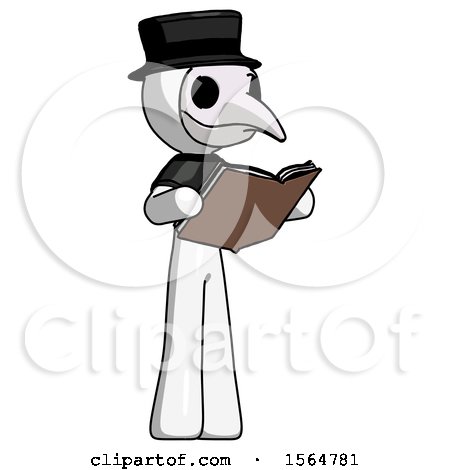 White Plague Doctor Man Reading Book While Standing up Facing Away by Leo Blanchette