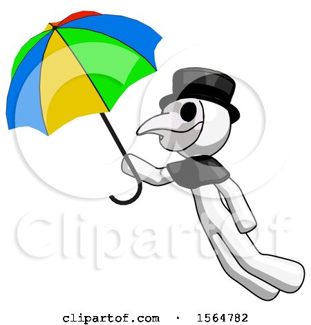 White Plague Doctor Man Flying with Rainbow Colored Umbrella by Leo Blanchette