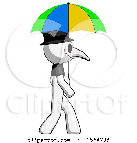 White Plague Doctor Man Walking with Colored Umbrella by Leo Blanchette
