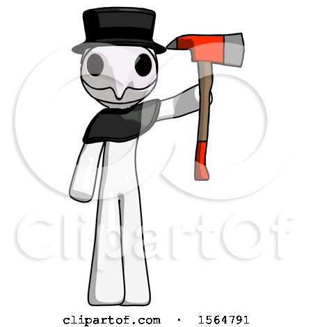 White Plague Doctor Man Holding up Red Firefighter's Ax by Leo Blanchette