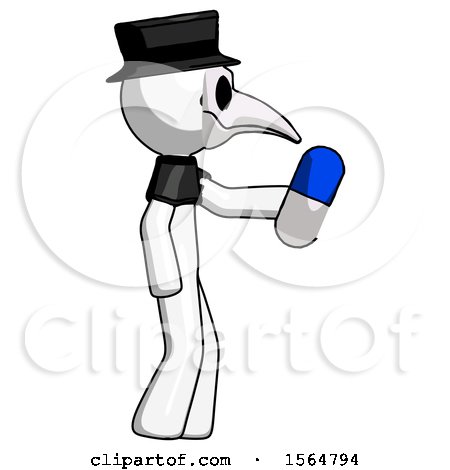 White Plague Doctor Man Holding Blue Pill Walking to Right by Leo Blanchette