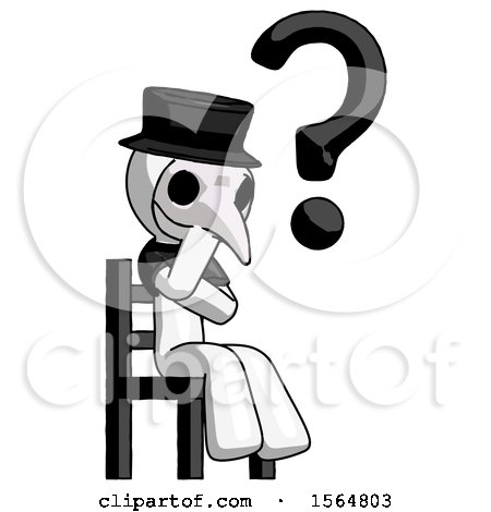 White Plague Doctor Man Question Mark Concept, Sitting on Chair Thinking by Leo Blanchette