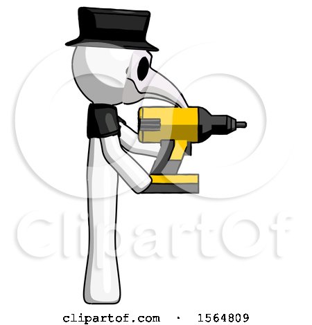 White Plague Doctor Man Using Drill Drilling Something on Right Side by Leo Blanchette