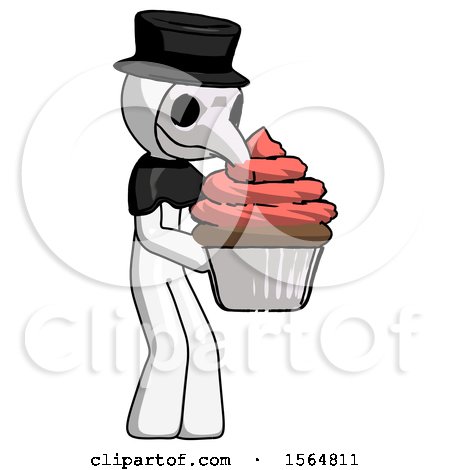 White Plague Doctor Man Holding Large Cupcake Ready to Eat or Serve by Leo Blanchette