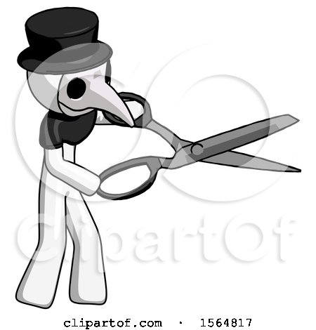 White Plague Doctor Man Holding Giant Scissors Cutting out Something by Leo Blanchette