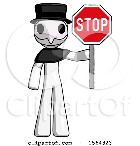 White Plague Doctor Man Holding Stop Sign by Leo Blanchette