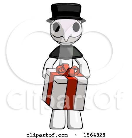 White Plague Doctor Man Gifting Present with Large Bow Front View by Leo Blanchette