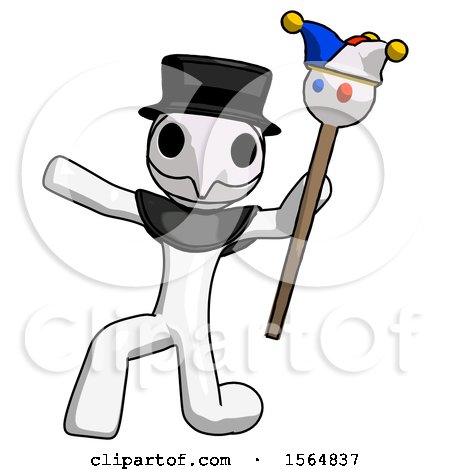 White Plague Doctor Man Holding Jester Staff Posing Charismatically by Leo Blanchette