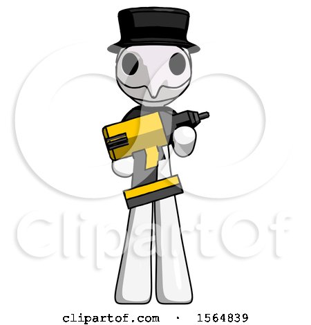 White Plague Doctor Man Holding Large Drill by Leo Blanchette