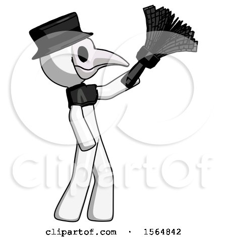 White Plague Doctor Man Dusting with Feather Duster Upwards by Leo Blanchette