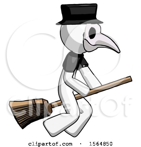 White Plague Doctor Man Flying on Broom by Leo Blanchette