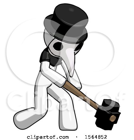 White Plague Doctor Man Hitting with Sledgehammer, or Smashing Something at Angle by Leo Blanchette