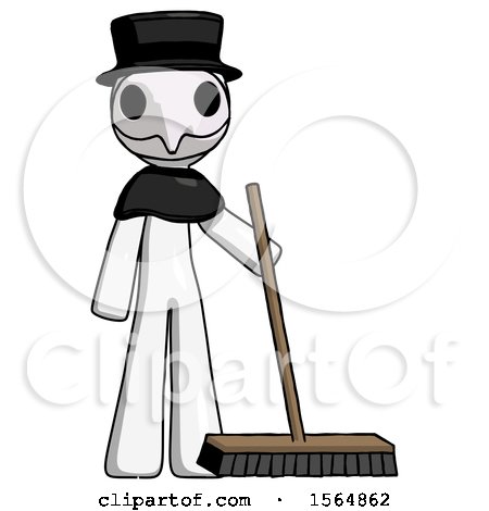White Plague Doctor Man Standing with Industrial Broom by Leo Blanchette
