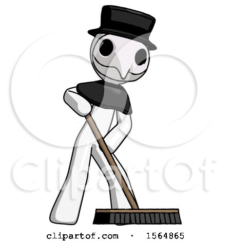 White Plague Doctor Man Cleaning Services Janitor Sweeping Floor with Push Broom by Leo Blanchette