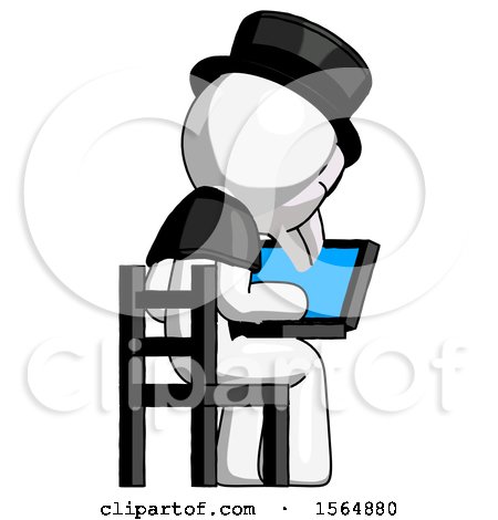 White Plague Doctor Man Using Laptop Computer While Sitting in Chair View from Back by Leo Blanchette