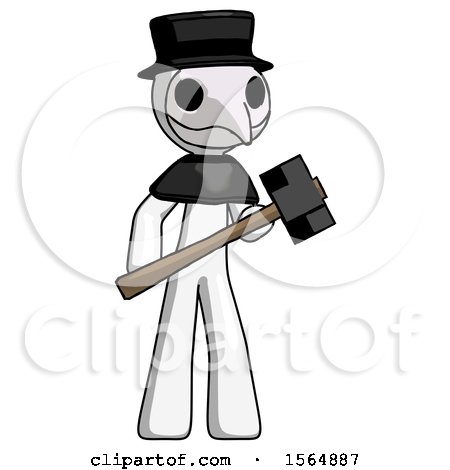 White Plague Doctor Man with Sledgehammer Standing Ready to Work or Defend by Leo Blanchette