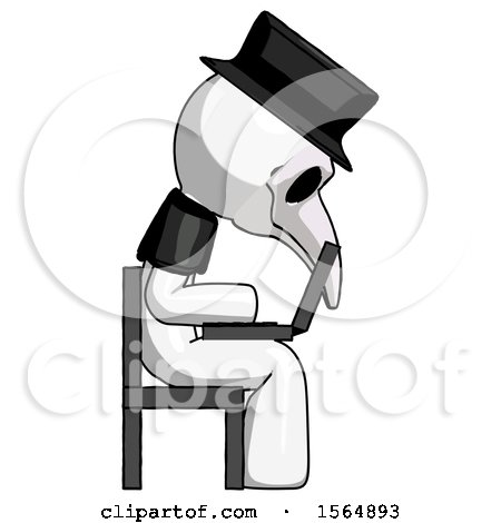 White Plague Doctor Man Using Laptop Computer While Sitting in Chair View from Side by Leo Blanchette