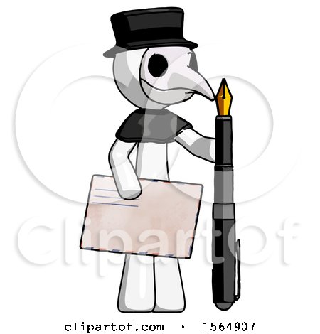 White Plague Doctor Man Holding Large Envelope and Calligraphy Pen by Leo Blanchette