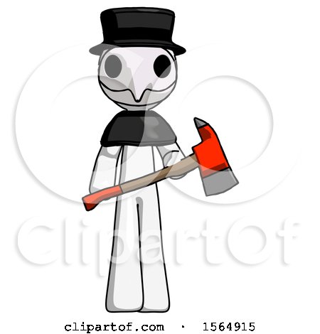 White Plague Doctor Man Holding Red Fire Fighter's Ax by Leo Blanchette