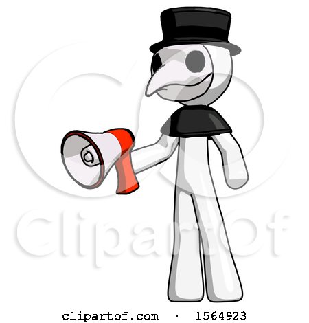 White Plague Doctor Man Holding Megaphone Bullhorn Facing Right by Leo Blanchette