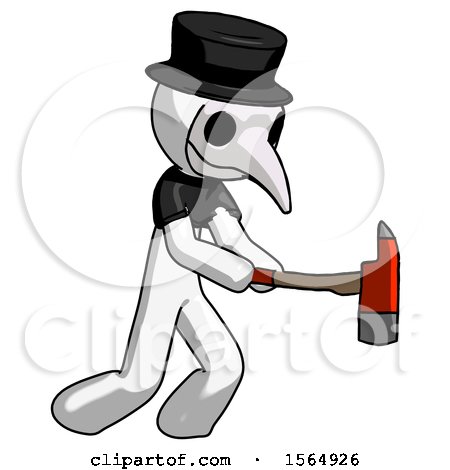 White Plague Doctor Man with Ax Hitting, Striking, or Chopping by Leo Blanchette