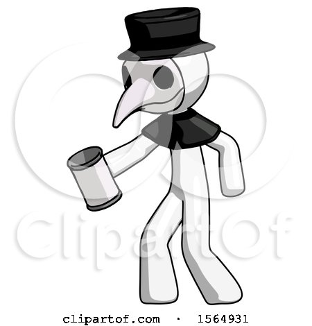 White Plague Doctor Man Begger Holding Can Begging or Asking for Charity Facing Left by Leo Blanchette
