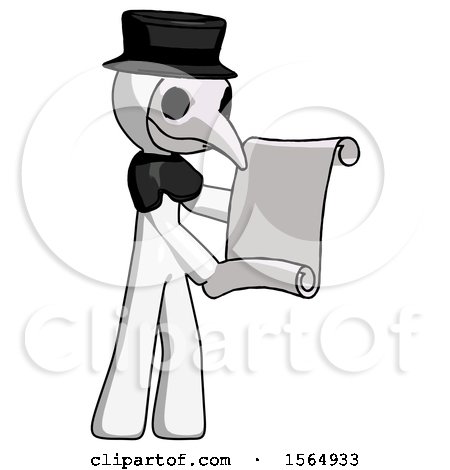 White Plague Doctor Man Holding Blueprints or Scroll by Leo Blanchette