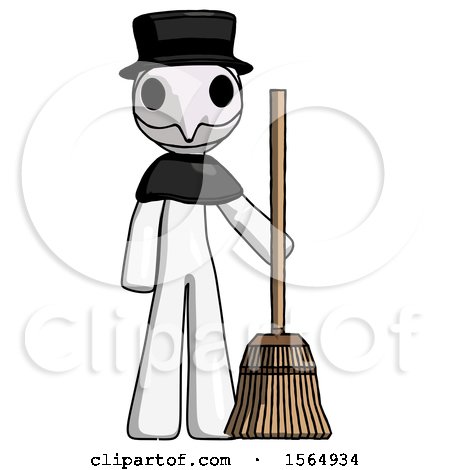 White Plague Doctor Man Standing with Broom Cleaning Services by Leo Blanchette