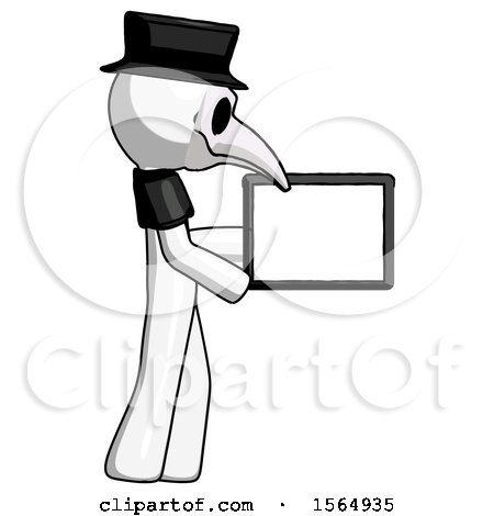 White Plague Doctor Man Show Tablet Device Computer to Viewer, Blank Area by Leo Blanchette