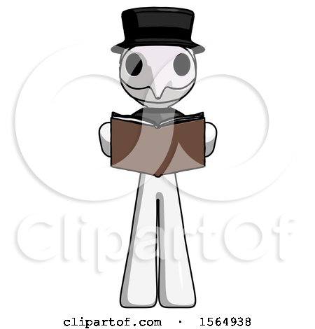 White Plague Doctor Man Reading Book While Standing up Facing Viewer by Leo Blanchette