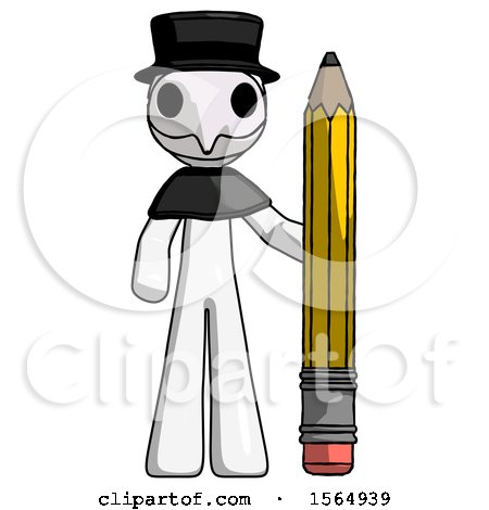 White Plague Doctor Man with Large Pencil Standing Ready to Write by Leo Blanchette