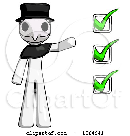 White Plague Doctor Man Standing by List of Checkmarks by Leo Blanchette