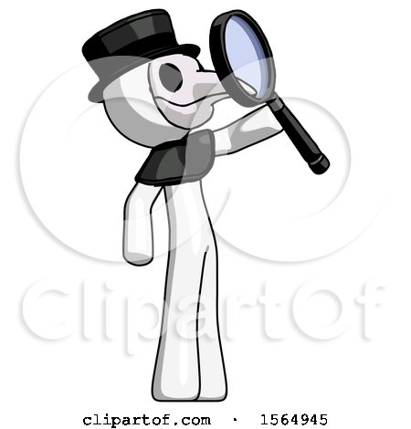 White Plague Doctor Man Inspecting with Large Magnifying Glass Facing up by Leo Blanchette