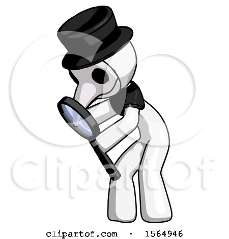 White Plague Doctor Man Inspecting with Large Magnifying Glass Left by Leo Blanchette