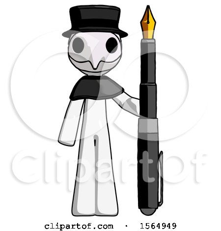 White Plague Doctor Man Holding Giant Calligraphy Pen by Leo Blanchette