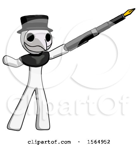 White Plague Doctor Man Pen Is Mightier Than the Sword Calligraphy Pose by Leo Blanchette