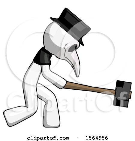 White Plague Doctor Man Hitting with Sledgehammer, or Smashing Something by Leo Blanchette