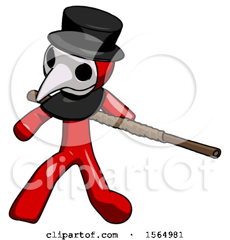 Red Plague Doctor Man Bo Staff Action Hero Kung Fu Pose by Leo Blanchette