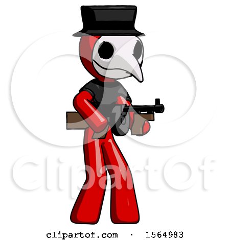 Red Plague Doctor Man Tommy Gun Gangster Shooting Pose by Leo Blanchette