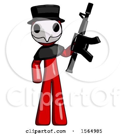 Red Plague Doctor Man Holding Automatic Gun by Leo Blanchette