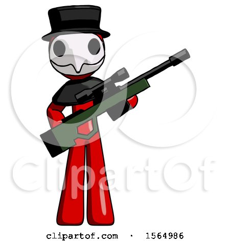 Red Plague Doctor Man Holding Sniper Rifle Gun by Leo Blanchette